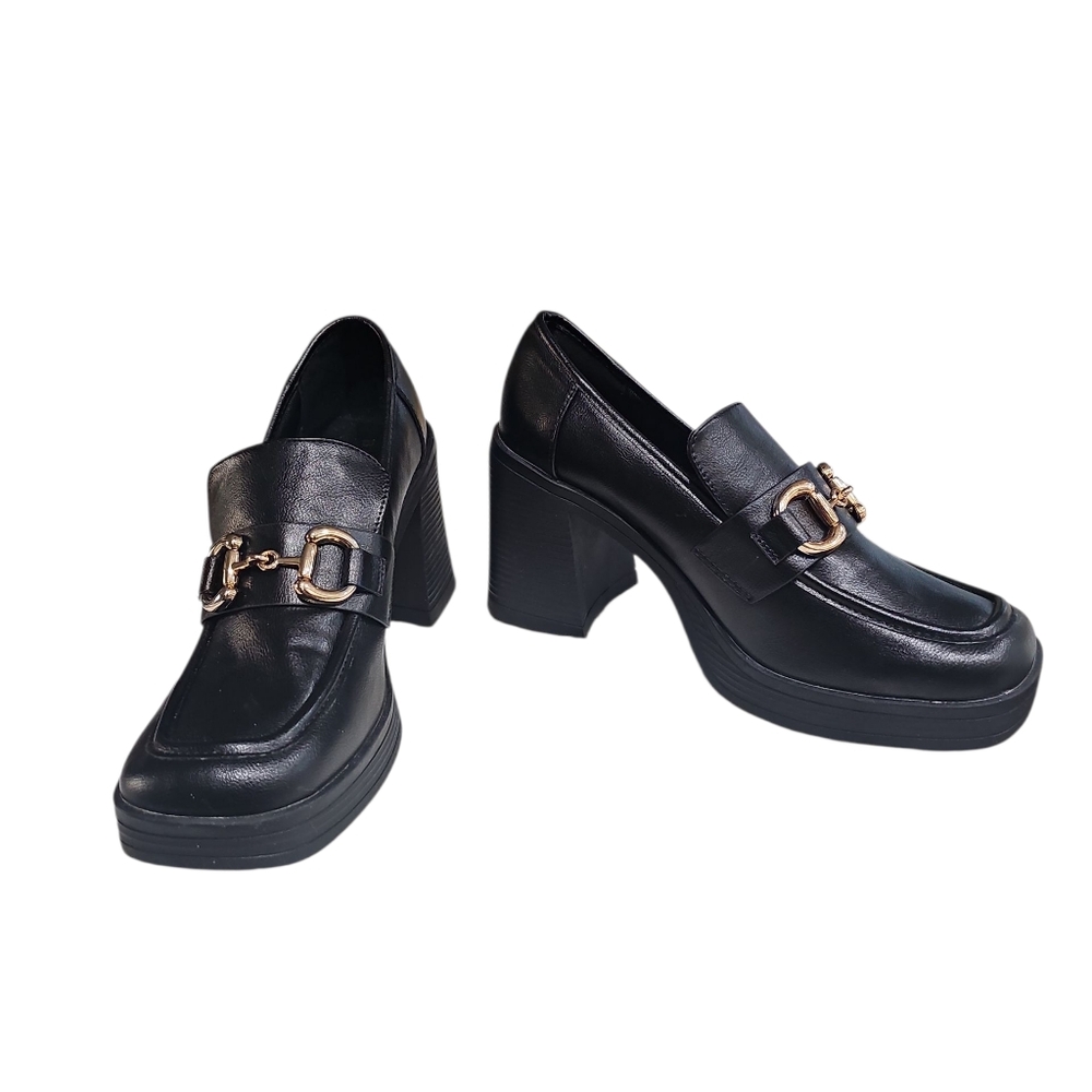 BAMBOO Black Chunky Slip On Loafers With Gold Accent Size 10. NWOT - Picture 7 of 7